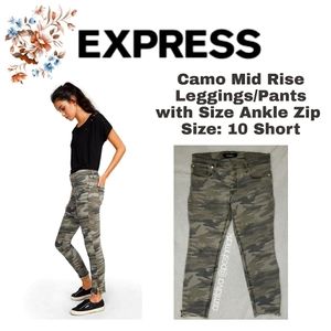 EXPRESS- Camo Mid-Rise Leggings/Pants, Size-10S